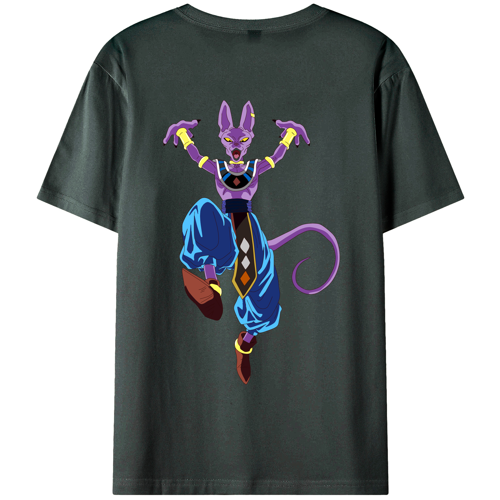 （画像用） ドラゴンボール ビルス 破壊神ビルス DRAGON BALL Beerus Birusu 綿100％ メンズ半袖Tシャツ（バックプリント） 通気性
